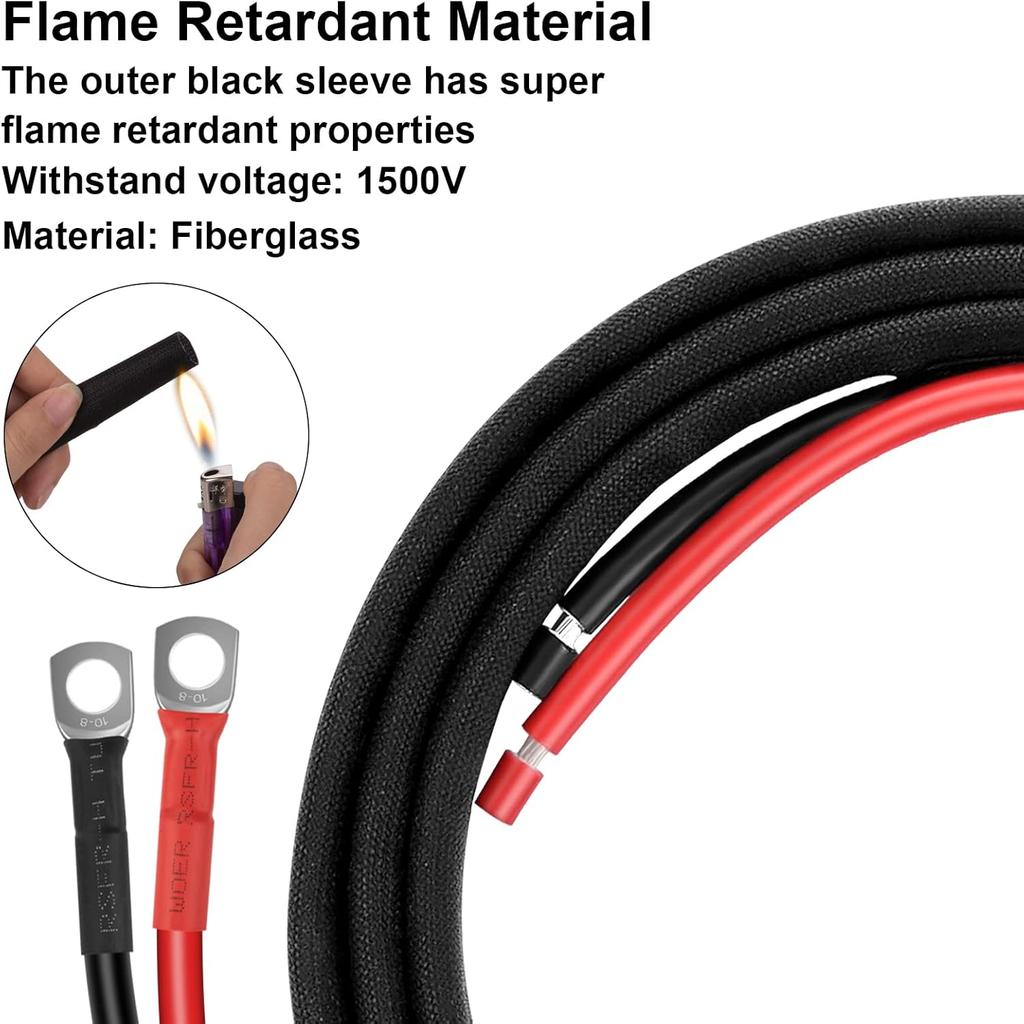 8 Gauge Battery Cable, 8 AWG Battery Cable Connect Battery and Charge Controller for Solar Panel Automotive RV Motorcycle Marine (8AWG 8FT)