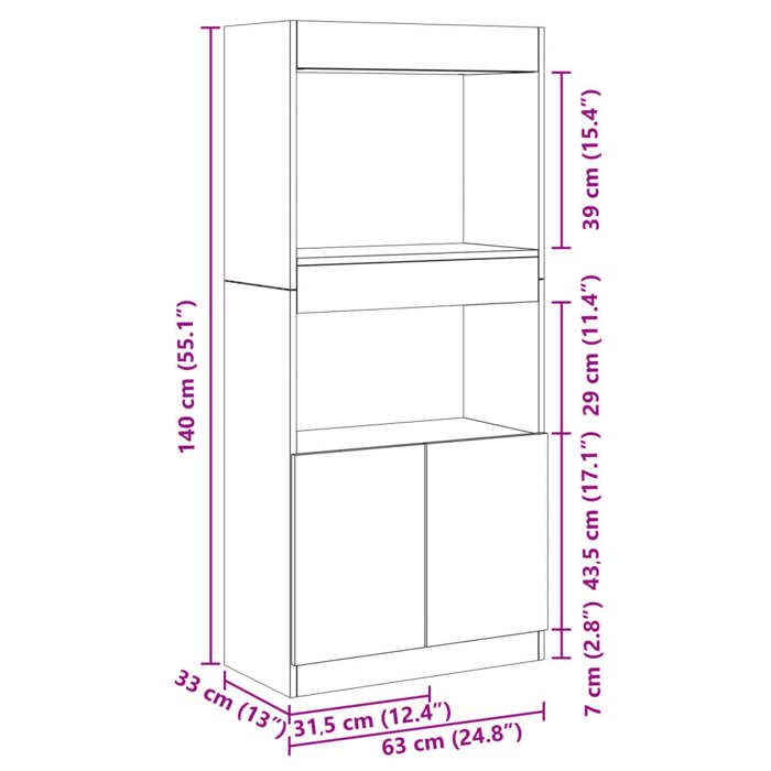 VidaXL Buffet haut chêne fumé 63x33x140 cm bois d'ingénierie, armoire à livres, armoire à livres moderne, étagère à livres 855110