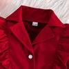 Autumn Winter New Girls' Long Sleeve + White Belt Top Ruffled Blazer Long Pants Three-Piece Set