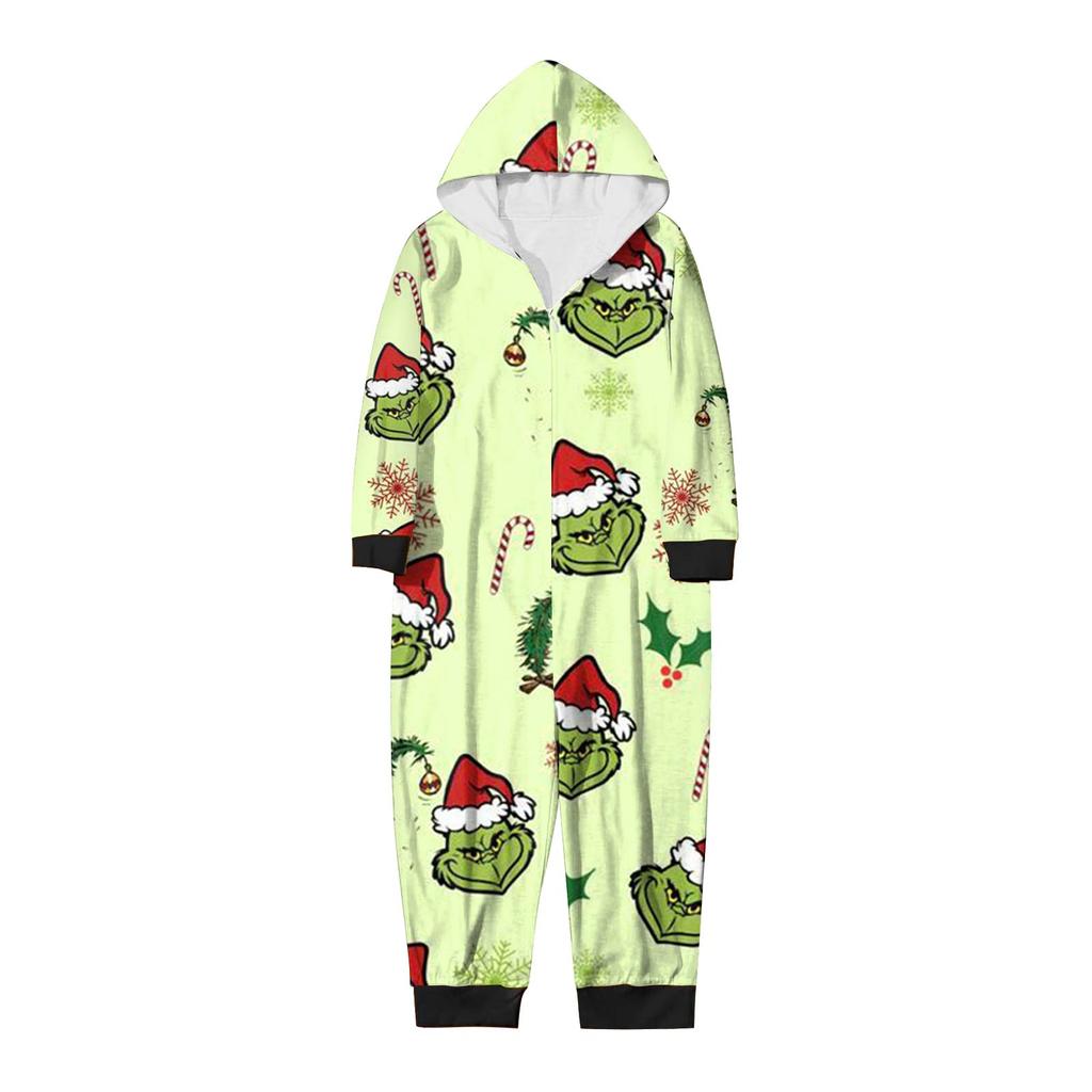 Parent-Noël Imprimé Parent-Enfant Zippé à Capuche Combinaison Homewear