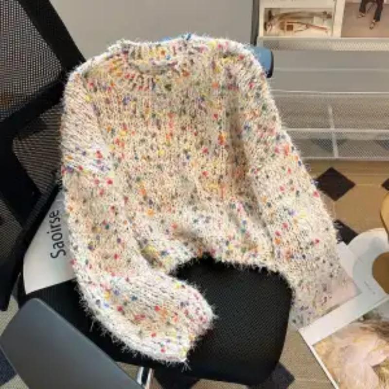 

М який восковий кольоровий короткий светр у крапинку для жінок, зимовий шик, в язаний дизайн, веселковий цукерковий топ XXL абрикосовий