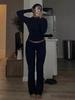Women's Casual Tracksuit: Round Neck, Long Sleeve, Low Waist Flared Pants