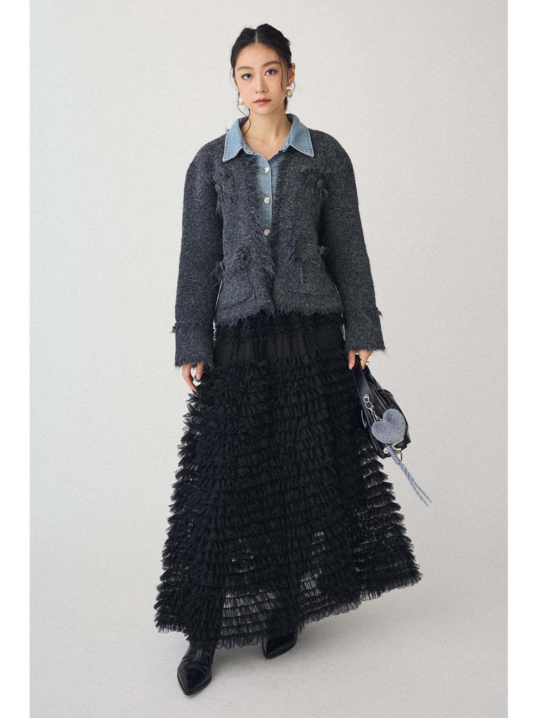 Elegant A-line Ruffle Lace Maxi Skirt - Versatile Puffy Long Hem Design