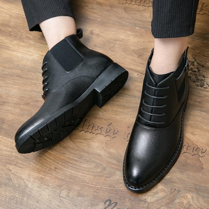 Fashion Winter Fur Men Fashion Black Leather Boots Red Chelsea Men Boots Pointed Toe Low Heel Casual Classic Men Boots and Luxury Shoes