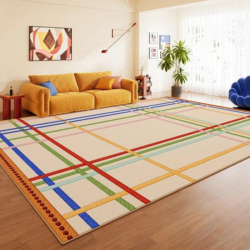 Living Room Carpet Non-slip Soft Stain-resistant Floor Mat Colorful Striped Color-blocked Rug Large-sized Home Decor Mats
