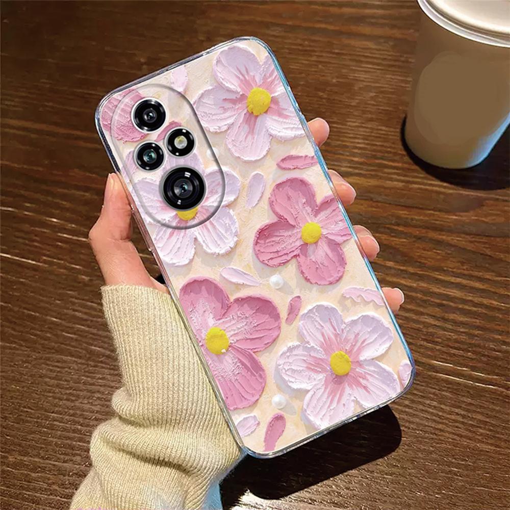 For Honor 200 Lite 200Pro 200 Smart Transparent Clear Cover Silicone Rose Flower Oil Painting Lavender Phone Case for Honor200