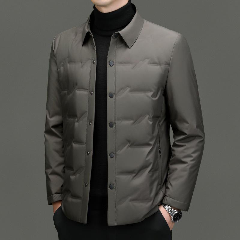 Men's Lightweight Stand-Up Collar Down Jacket - Autumn/Winter Business Casual Warm Outerwear for Middle-Aged Men.