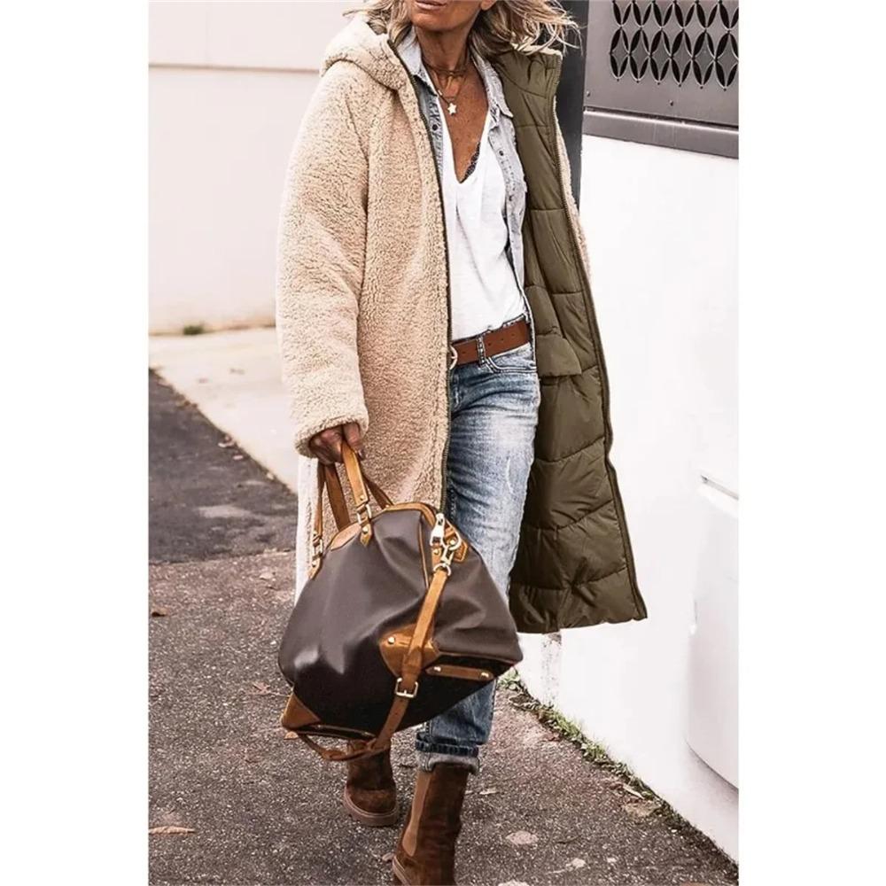 Women Autumn Winter Zip-up Coat Long Sleeve Hooded Solid Warm Coats Puffer Loose Street Outfit Jacket Casual Clothing
