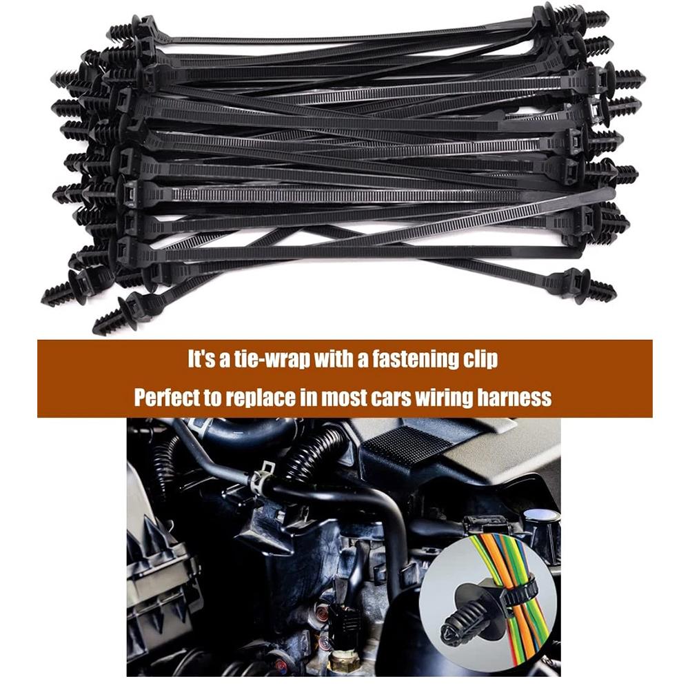 100pcs Self-Locked Nylon Cable Tie Push Clips For Car Wiring Harness Fixed Cable Tie Buckle Straps Car Accessories