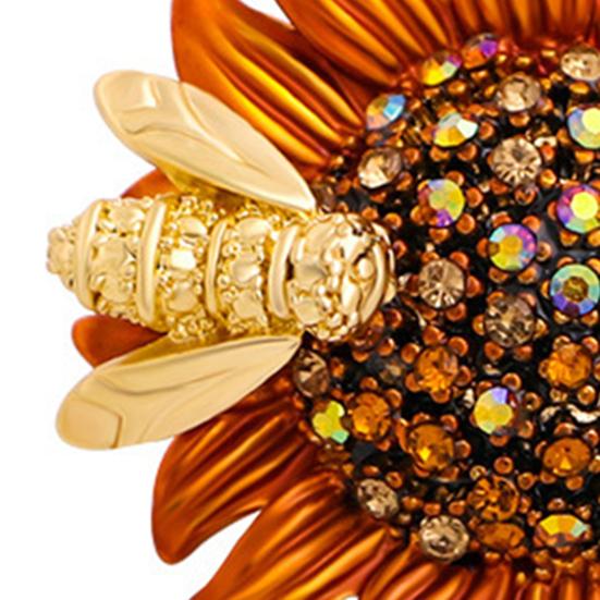 Stunning Pin Rhinestone Bee And Sunflower Brooch For Parties And Casual Wear Enamel
