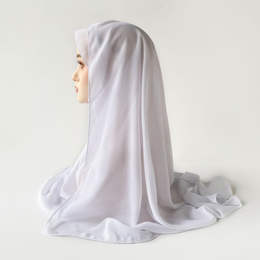 Malaysischer einfarbiger Ethno-Stil Satin langer Schal Monochrom Perle Chiffon Kopftuch