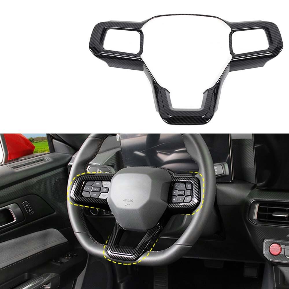 Carbon Fiber Interior Steering Wheel Trim Cover Replacement For Ford Mustang 24+