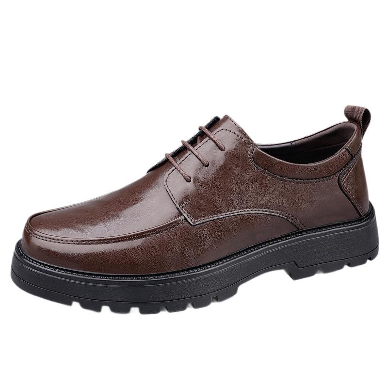 Men's British Style Leather Shoes, 8cm Lift, Thick Sole, Lace-Up, Formal/Casual, Top Layer Cowhide, Soft Sole