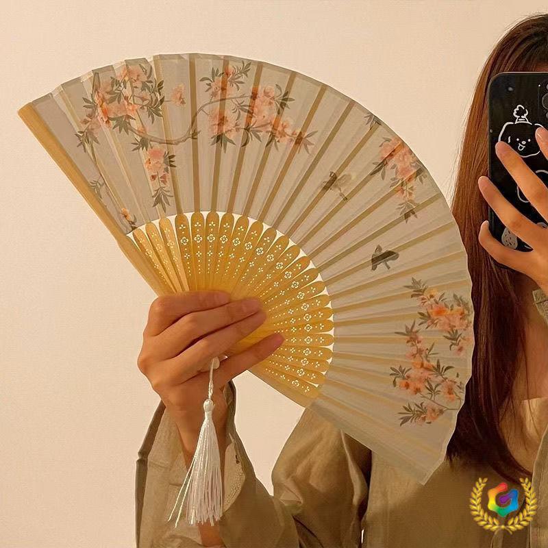 Tragbarer chinesischer Faltfächer für Hanfu Qipao Tanz – Antiker Sommerstil