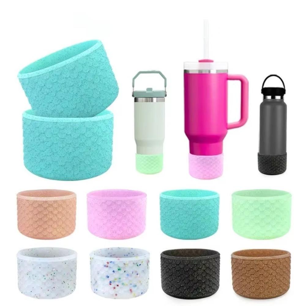 2pcs Silicone Cup Bottom Cover Fish Scale Pattern Bottle Bottom Sleeve  Car Cup