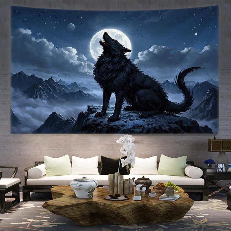 The Wolf under the moonlight  tapestry home decoration large wall hanging cloth living room background wall decorative cloth 100X70CM