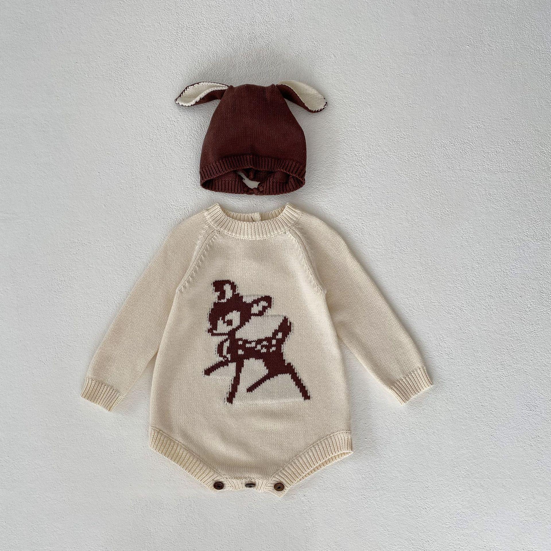 

Осенний вязаный комбинезон с длинными рукавами и принтом «пятнистый олень» для маленьких девочек, треугольный комбинезон для маленьких девочек 80cm