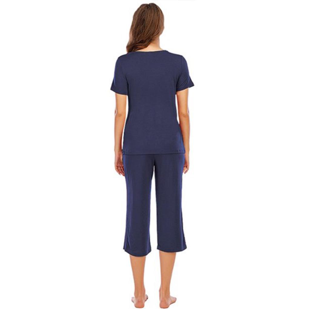 Women Sleepwear Set V Neck Top Pants Modal Pajamas Nightwear