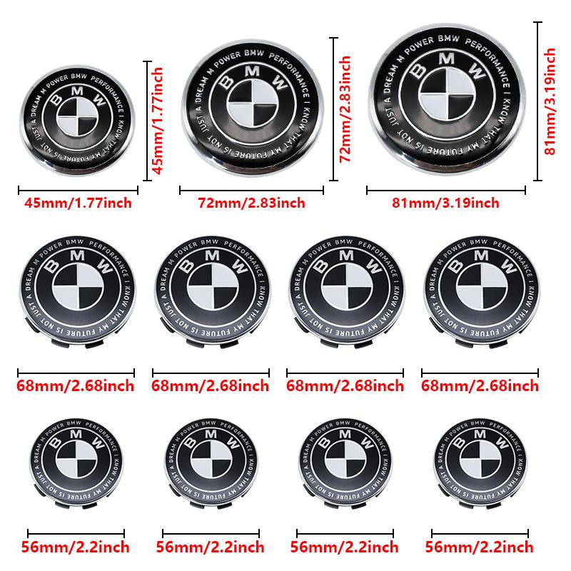 Competition Black White Emblem Set for BMW Hood Trunk Wheel Steering Badge 7Pcs 74m 82mm 68mm 56mm Universal 2-Pin 3-Pin Clips