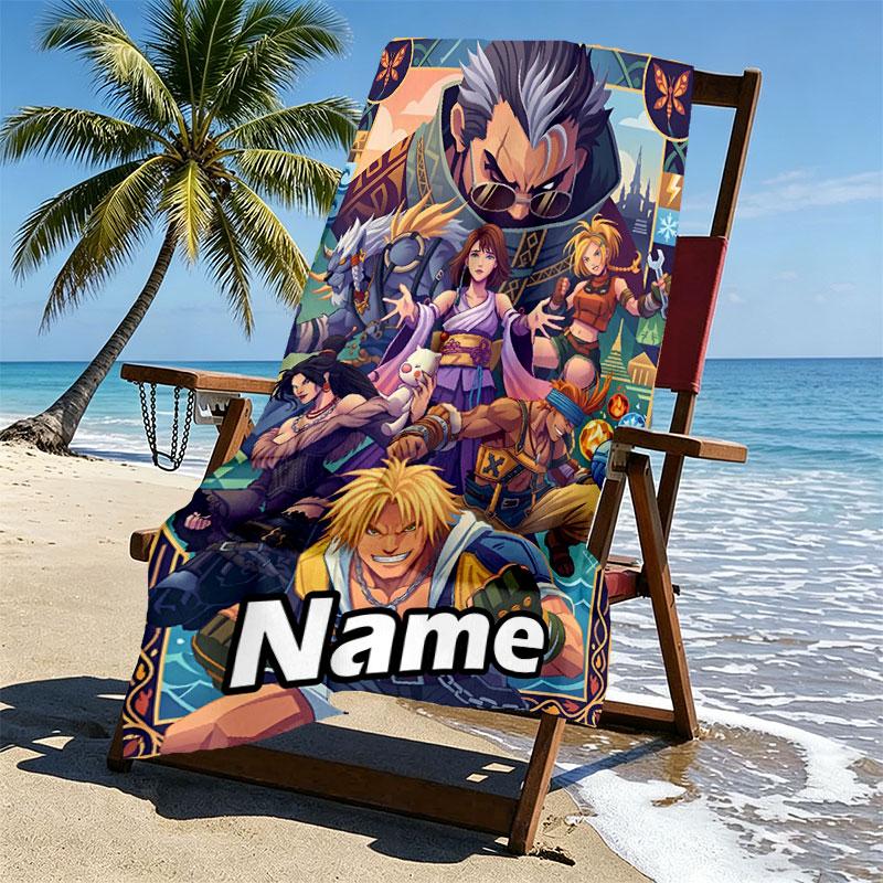 Custom Name Personalized Final Fantasy Print Beach Towel, for Trip Camping Beach Party Home Decor, Birthday Gift for Family & Friends