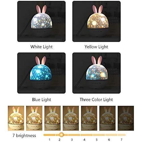 Uraqt veilleuse enfant lampe etoile projecteur, 360°rotation musicale veilleuse + minuterie + télécommande + 6 couleurs, led recharg