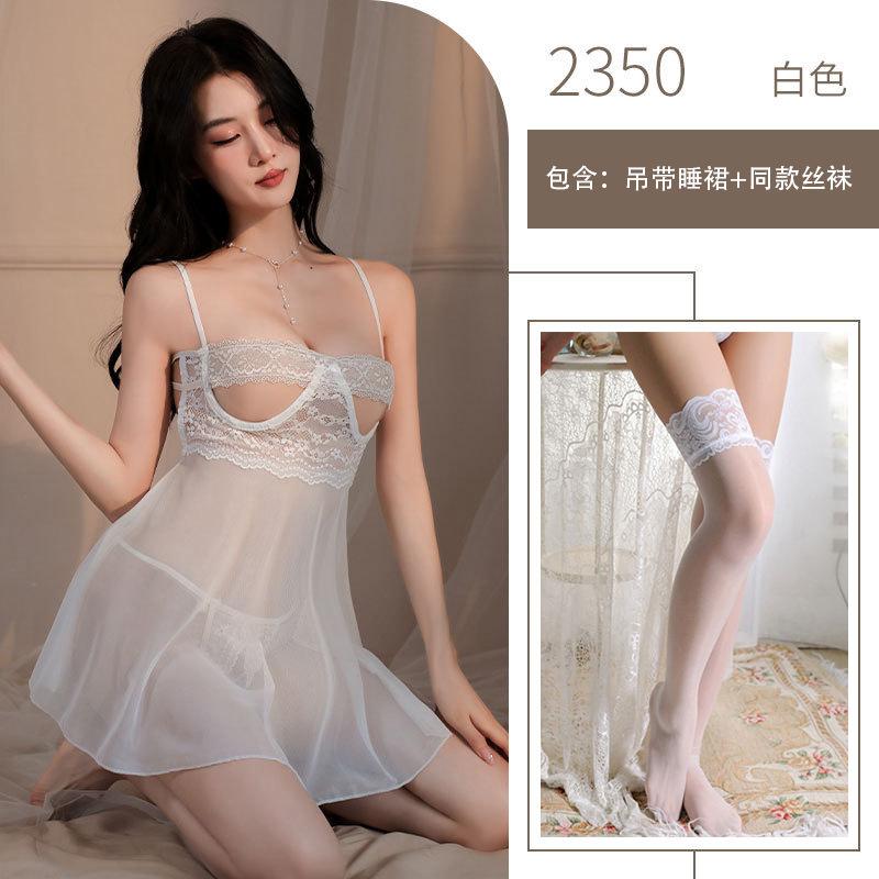 Sexy Mesh See-through Lace Erotic Underwear Hollow Breast Suspender Free Open Gear Uniform