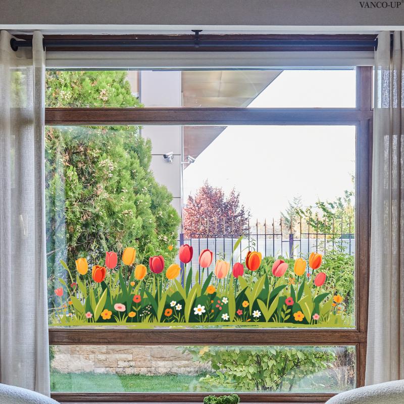 3D Tulip Flower Window Stickers Static Cling Waterproof Floral Decal Windows Decor For Home Bedroom Bathroom Glass Decoration