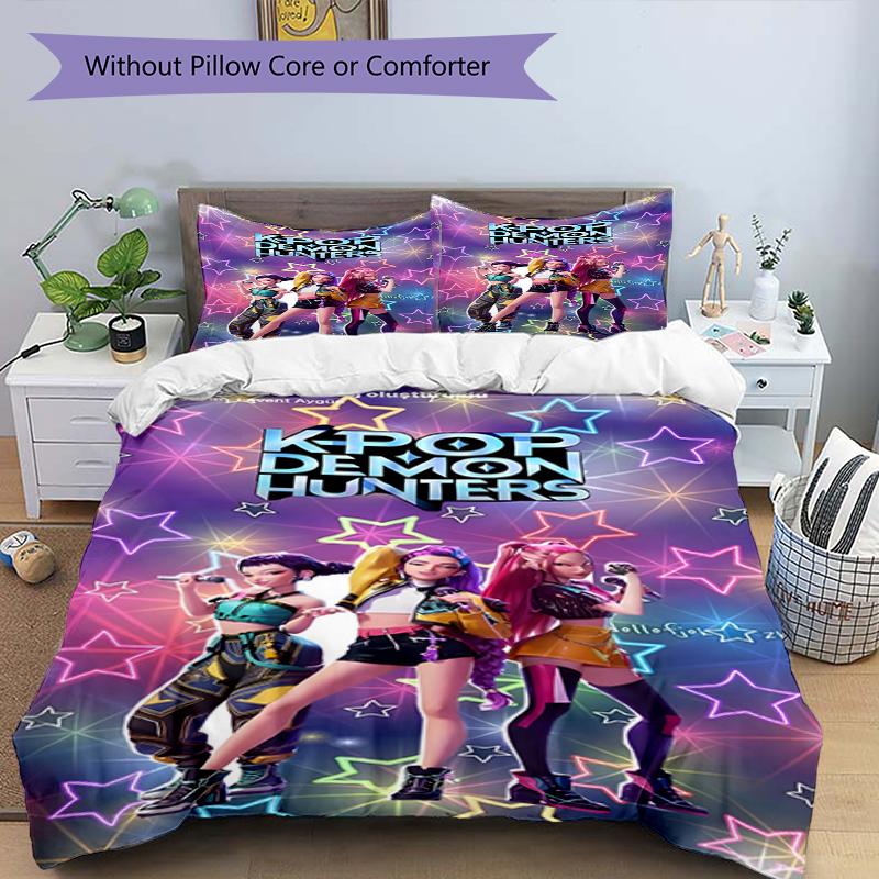 3-teiliges Bettbezug-Set (1 * Bettbezug + 2 * Kissenbezug, ohne Kern),KPop Dämonenjäger Druck Bettwäsche-Set, Schlafzimmer-Dekoration, Ganzjahres, Geburtstagsgeschenk