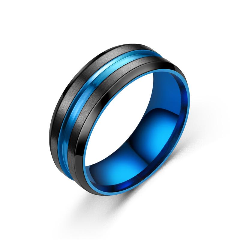 2021 Men's Titanium Steel Blue Beveled Intercolor Ring
