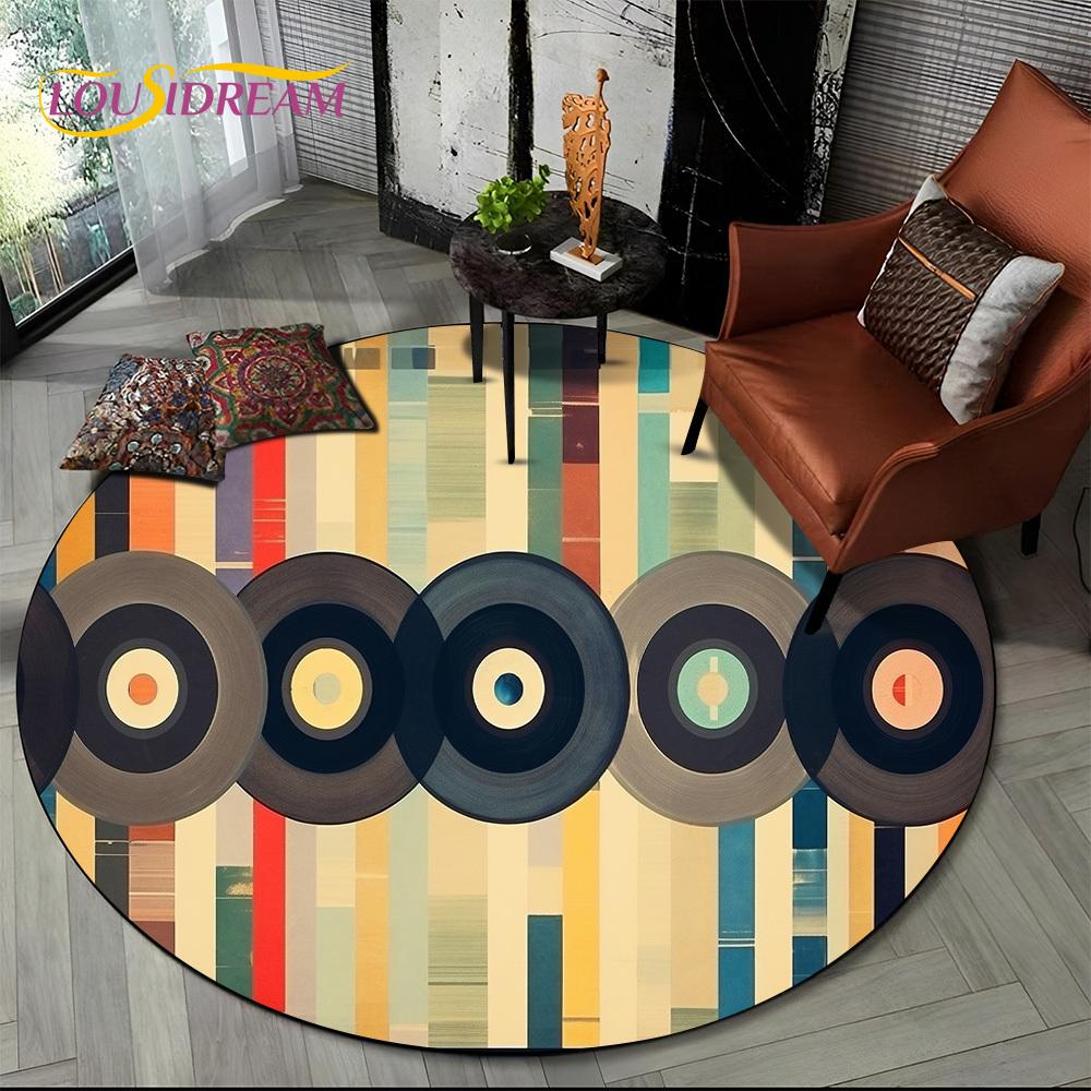 3D Vinyl Record Music DJ Screen Tape HD Round Area Rug,Carpet Rug for Living Room Bedroom Sofa Playroom Decor,Non-slip Floor Mat