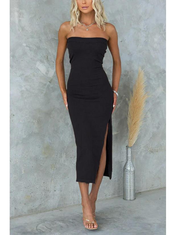2025 Women's Party Strapless Slit Knit Midi Dress