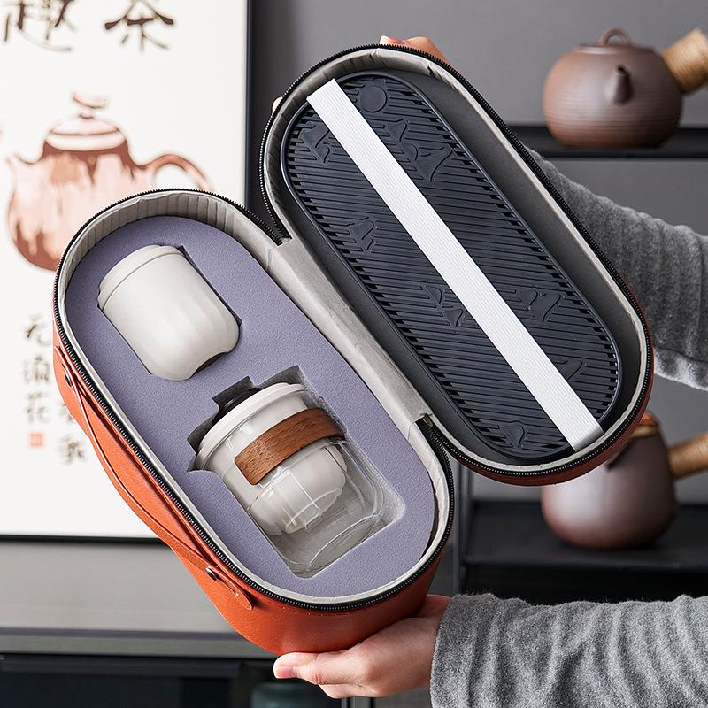 Reise-Teegeschirr aus Glas tragbares kleines Set Reise-Ein-Kännchen Vier Tassen Camping Express-Tasse tragbar Outdoor-Tee