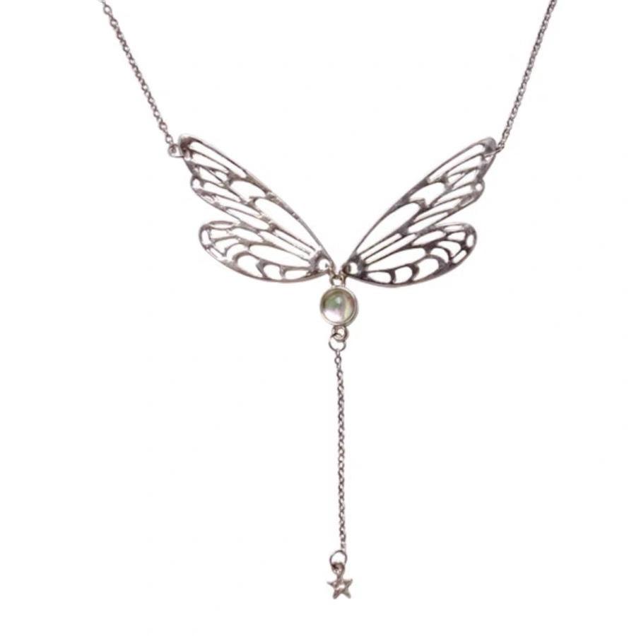 Hollow Butterfly Niche Design Movable Wings Polarized Tassel Pendant Necklace Small Bell Cold Wind Design Feeling Female