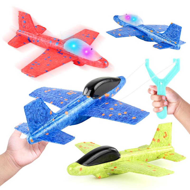 Children Ejecting Foam Aircraft Toys Slings Ejection Flight With Night Light Hand-throw Outdoor Sports Toy Ejection Airplane