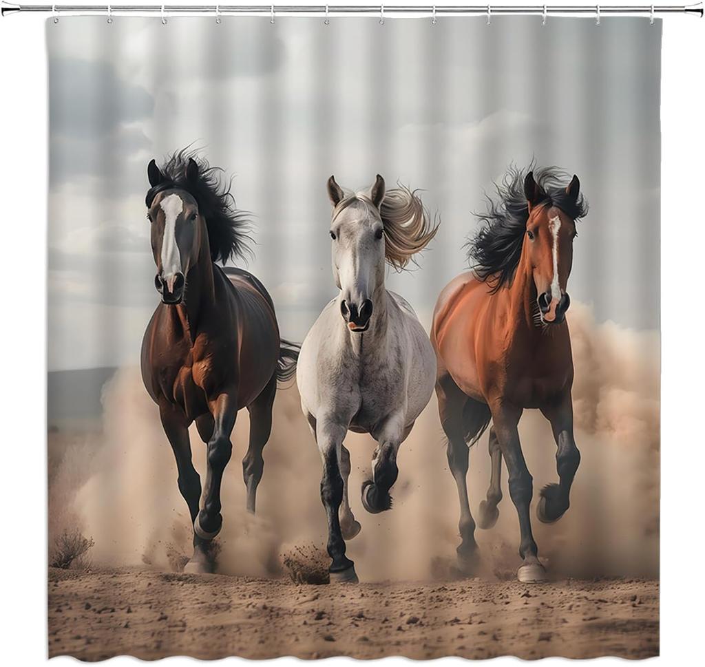 Horse Shower Curtain Farm Animal Southwest Equine Galloping Running Horses Field Desert Bathroom Decor Curtain with Hooks