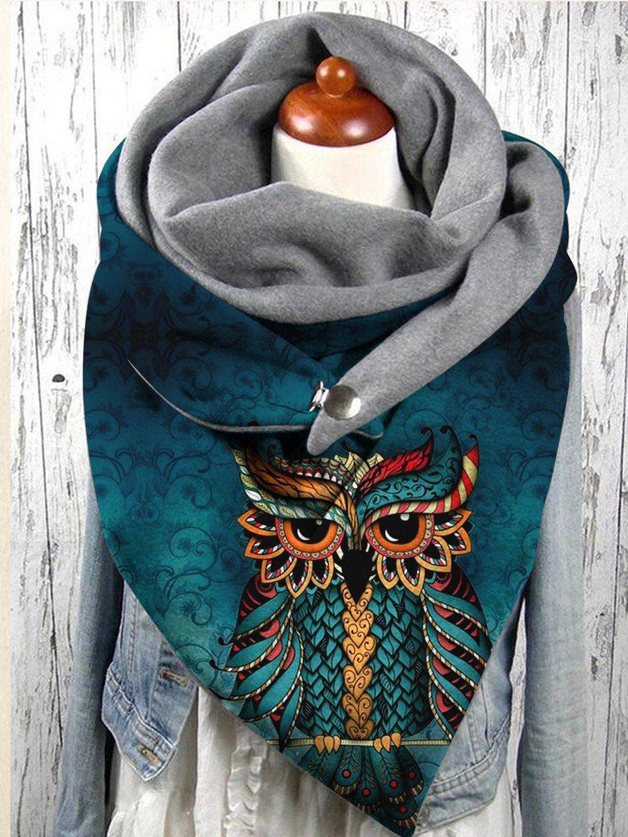 Retro Owl 3D Print Warm Fleece Casual Scarf And Shawl For Women 150x75 cm