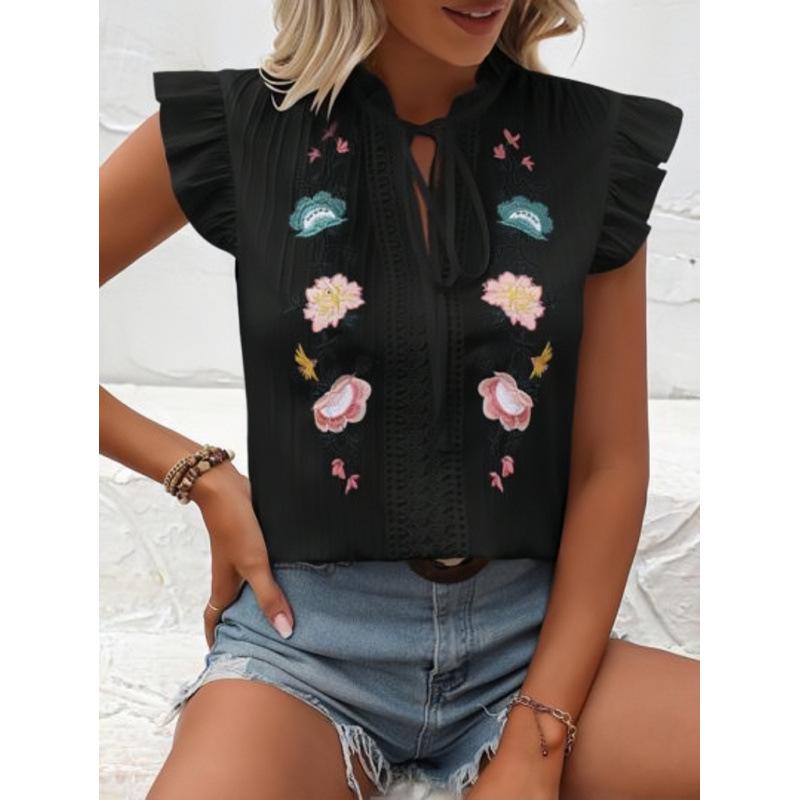 2025 Summer Embroidered Short-Sleeve Shirt for Women - European & American Style