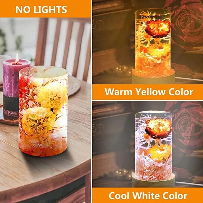 1/4 STÜCKE Holz Lichtbasis USB-Stecker Schaltersteuerung Nachtlampe Buntes LED-Licht Kunstornament Kristallglas Epoxidharzbasis 6/8 cm