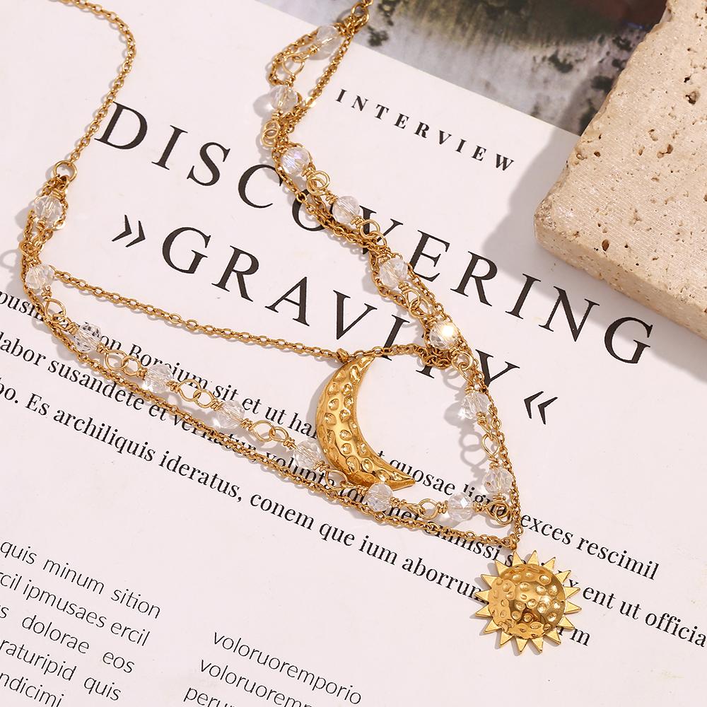 MamacitaSlay Classic Hammered Texture Star Sun Pendant Handmade Beads Three-Layer Stacked Necklace Women's jewelry on the neck