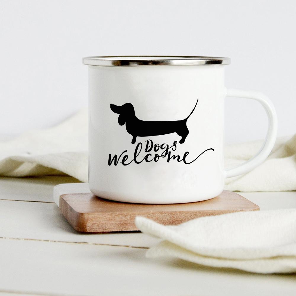 Funny Dachshund Print Creative Enamel Mug Coffee Wine Mugs Cartoon Dogs Paw Party Drink Beer Juice Milk Cups Gifts for Lover Dog