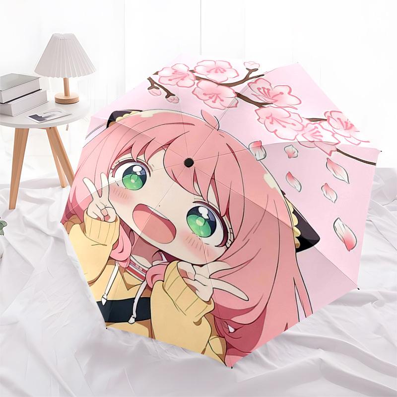 1pc Chibi Girl with Cherry Blossoms - Automatic Opening Folding Umbrella, Portable Design, 8-Rib Iron Frame, Outdoor, Perfect Gift for Fans, Travelers