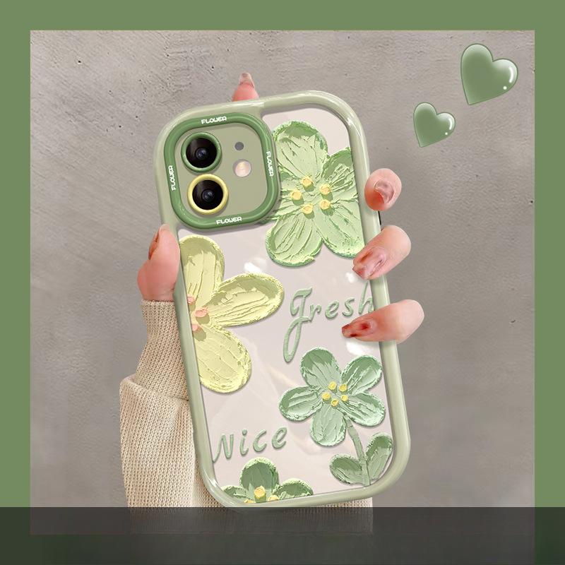 Applicable To Apple 15 Mobile Phone Case Iphone14pro Oil Painting Flowers 13 Transparent Anti-fall 12/11 Full-inclusive Lens for Women