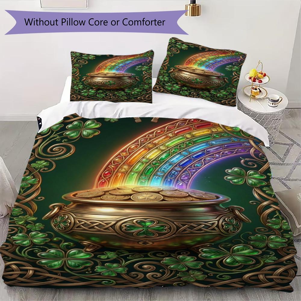 Coins&Rainbows Pattern Bedding uilt Set uilt Cover Pillowcase Home Decoration Birthday Gift (1 * duvet cover + 2 * pillowcase without core)115