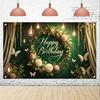 2D Banner 1 Piece Elegant Green Happy Birthday Banner Suitable for Birthdays Festivals Parties