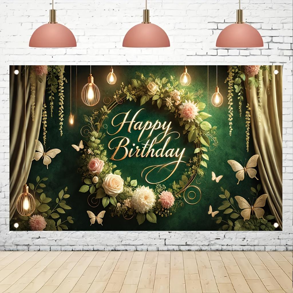 2D Banner 1 Piece Elegant Green Happy Birthday Banner Suitable for Birthdays Festivals Parties