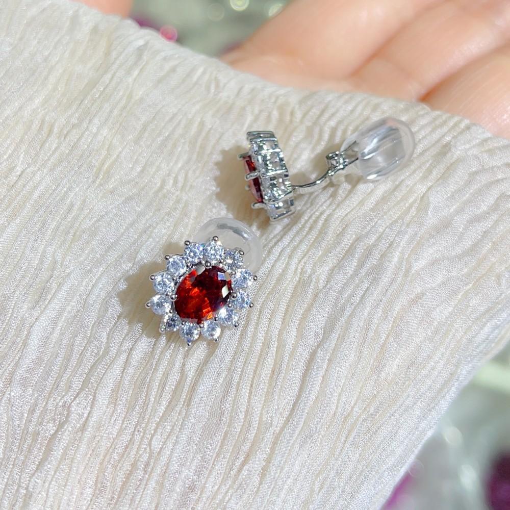 Princess ear clips pink zirconium girl heart with AAA zircon group setting colorful color scheme super exquisite earrings without earrings