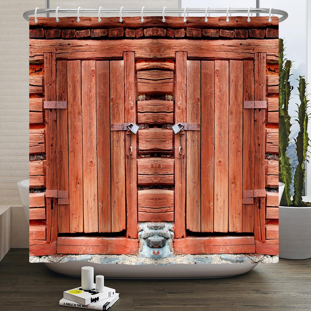 Retro Wood Door Shower Curtain Farmhouse Country Vintage Farm Barn Wooden Waterproof Polyester Shower Curtain for Bathroom Decor