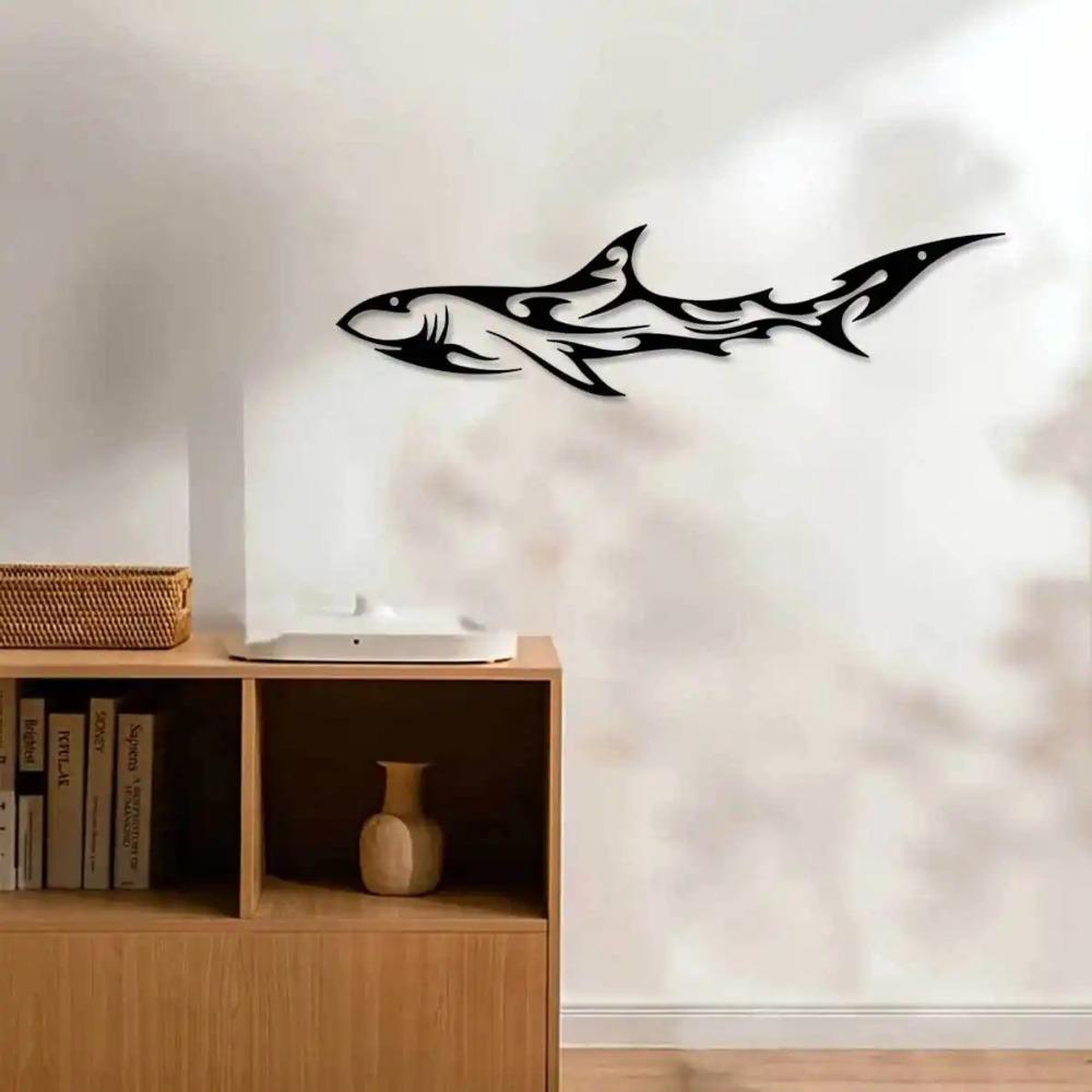 Metal Shark Wall Art, Outdoor Indoor Sculpture for Living Room Office Courtyard Balcony, Modern Farmhouse Decor