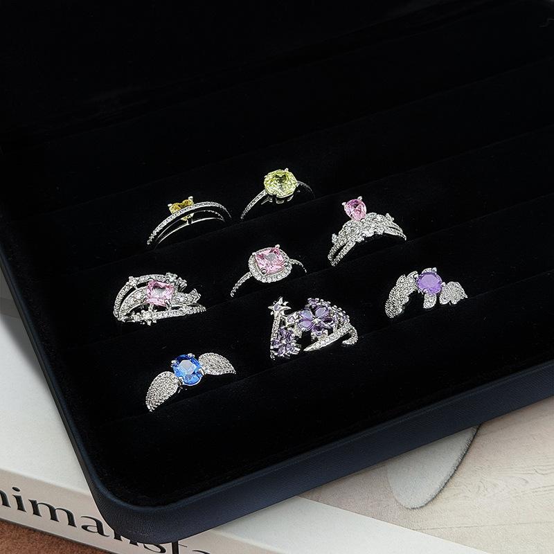 Atmospheric Luxury Colored Treasure Wings Flower Bow With Diamond Opening Ring Niche Stacked Ring Woman