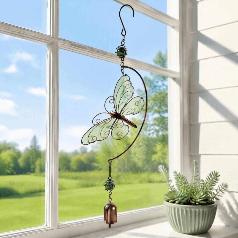 Iron Material Dragonfly Wind Bell Good Luck Symbol Outdoor Hanging Decor Home Garden